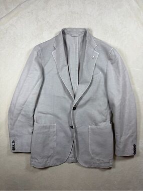 L.B.M. 1911 Lubiam 38R Cotton Linen Patch Pocket 2 Button Gray Casual Blazer
